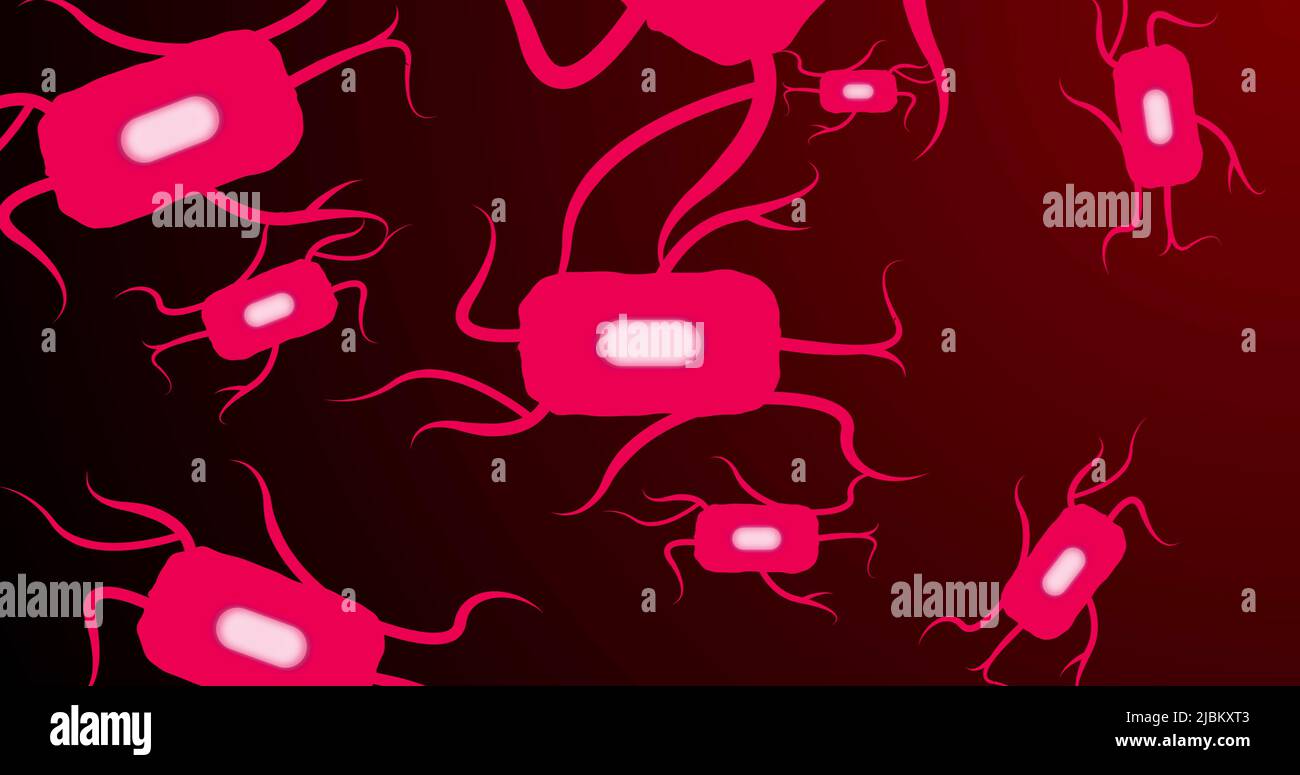 Immagine delle celle rosse che si muovono su sfondo rosso scuro Foto Stock