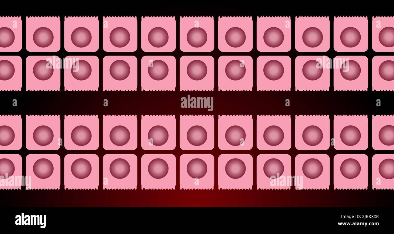 Immagine di cerchi rosa che si muovono in quadrati rosa di fila Foto Stock
