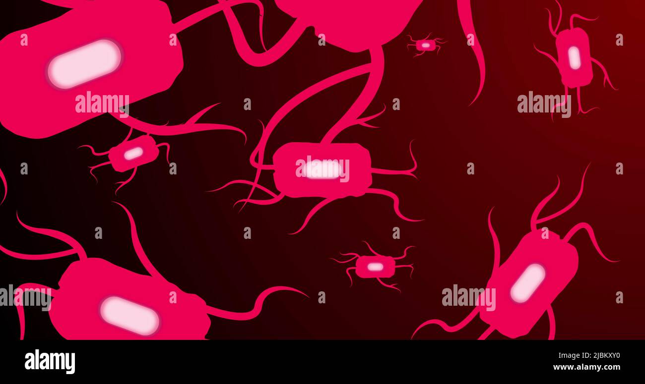 Immagine delle celle rosse che si muovono su sfondo rosso scuro Foto Stock