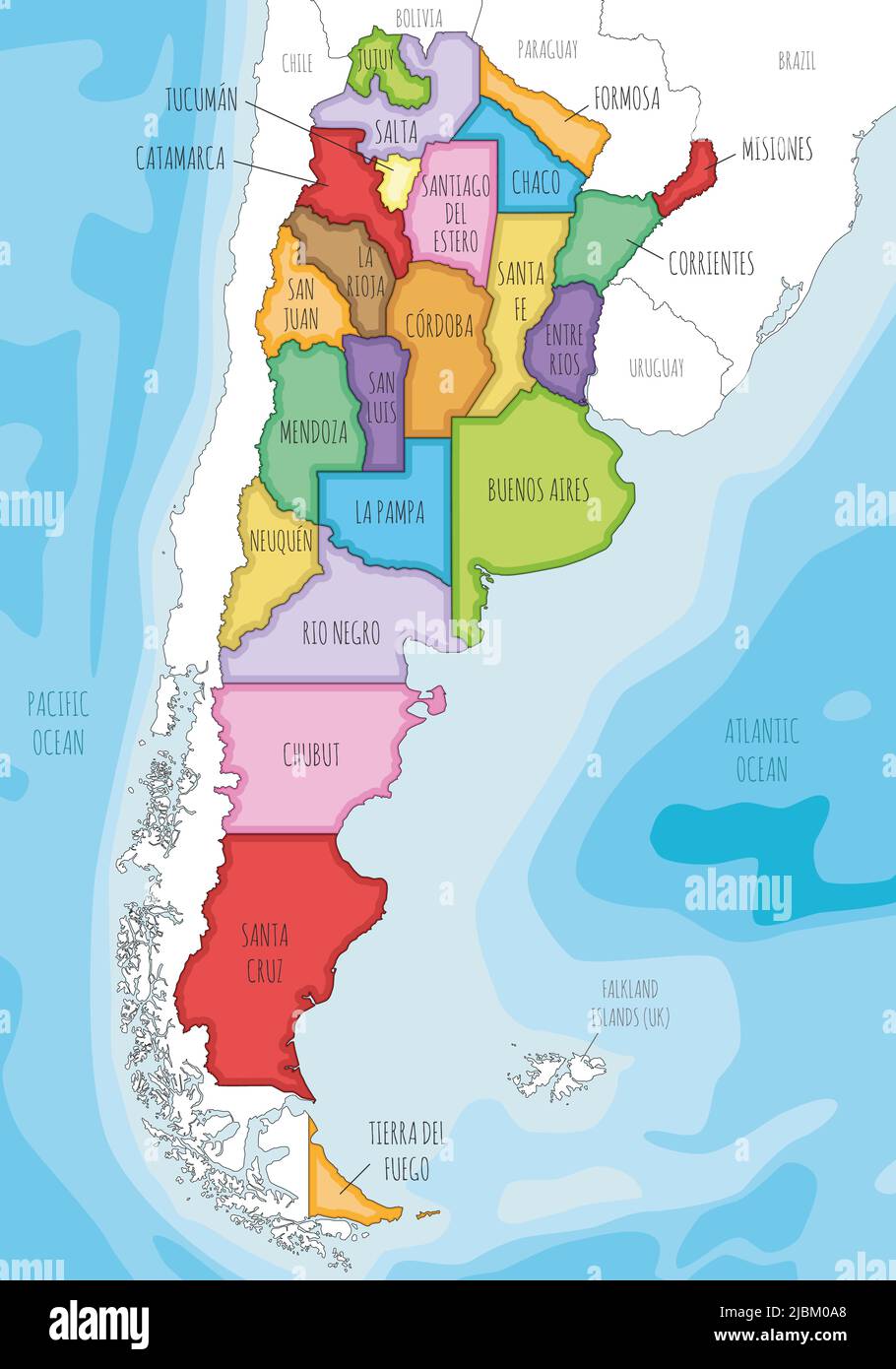 Mappa vettoriale illustrata dell'Argentina con province o stati federati e  divisioni amministrative, e paesi e territori vicini. Edita Immagine e  Vettoriale - Alamy