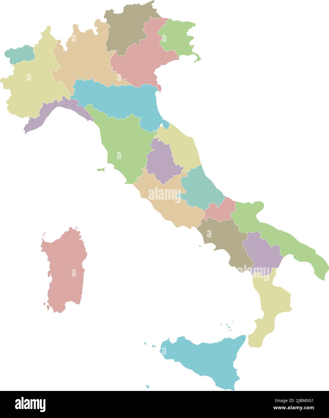 Mappa vettoriale vuota dell'Italia con regioni e divisioni amministrative. Livelli modificabili e chiaramente etichettati. Illustrazione Vettoriale