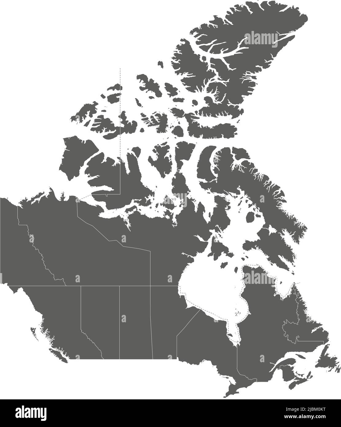 Mappa vettoriale in bianco del Canada con province, territori e divisioni amministrative. Livelli modificabili e chiaramente etichettati. Illustrazione Vettoriale