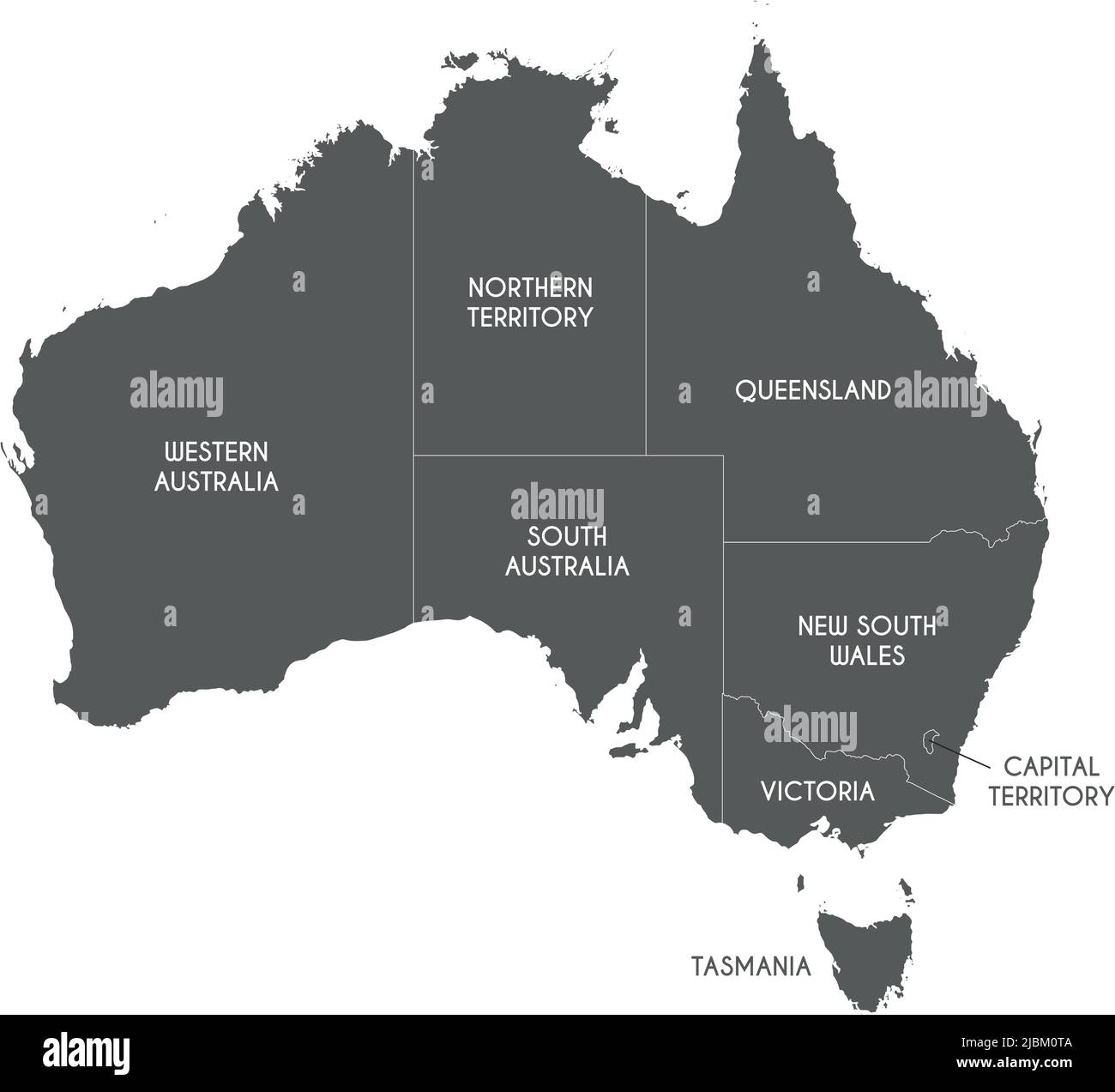 Mappa vettoriale dell'Australia con regioni o territori e divisioni amministrative. Livelli modificabili e chiaramente etichettati. Illustrazione Vettoriale