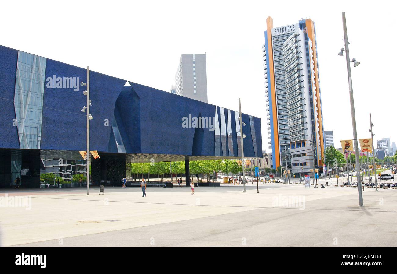 Edificio blu o Museo di Scienze naturali nel Forum di Barcellona, Catalunya, Spagna, Europa Foto Stock