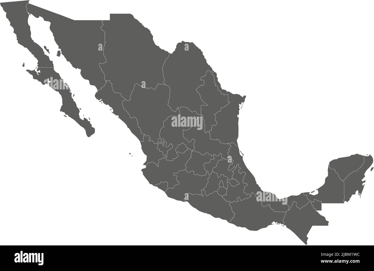 Mappa vettoriale vuota del Messico con regioni o stati e divisioni amministrative. Livelli modificabili e chiaramente etichettati. Illustrazione Vettoriale