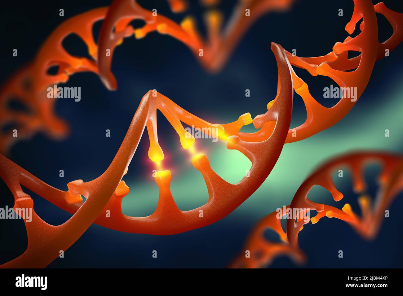 Molecola di DNA. Modificazione genetica. Studio della struttura del genoma umano. 3D illustrazione sulla biotecnologia Foto Stock Molecola di DNA. Modificazione genetica. Studio della struttura del genoma umano. 3D illustrazione sulla biotecnologia Foto Stock