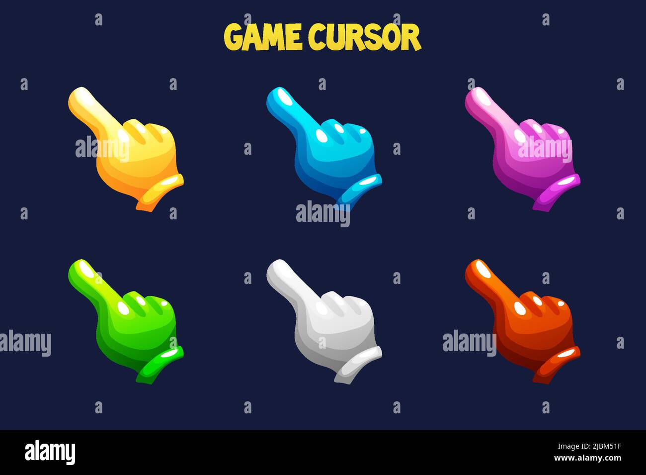 Icone cursori a mani colorate per l'interfaccia utente di gioco Illustrazione Vettoriale