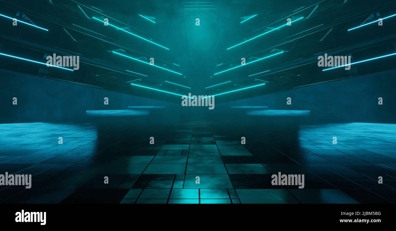 Fantastic Artificial Intelligence Empty Cinematic Volumetrics Deep Blue Art Abstract background Wallpaper 3D rendering Foto Stock