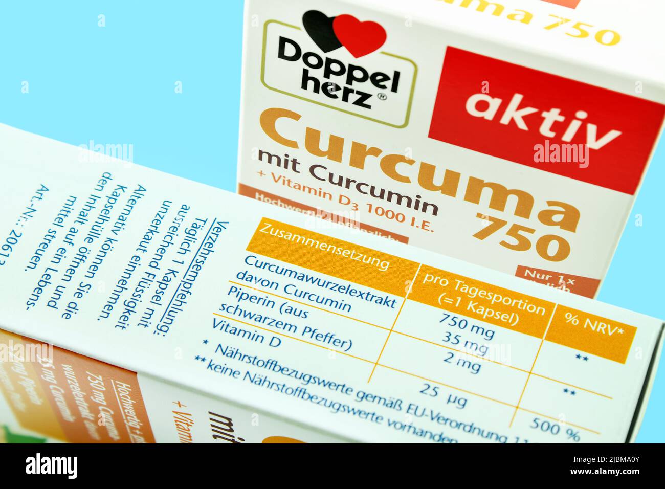 Curcuma Nahrungsergänzung von Doppelherz aktiv mit Verpackung 750 mg Foto Stock