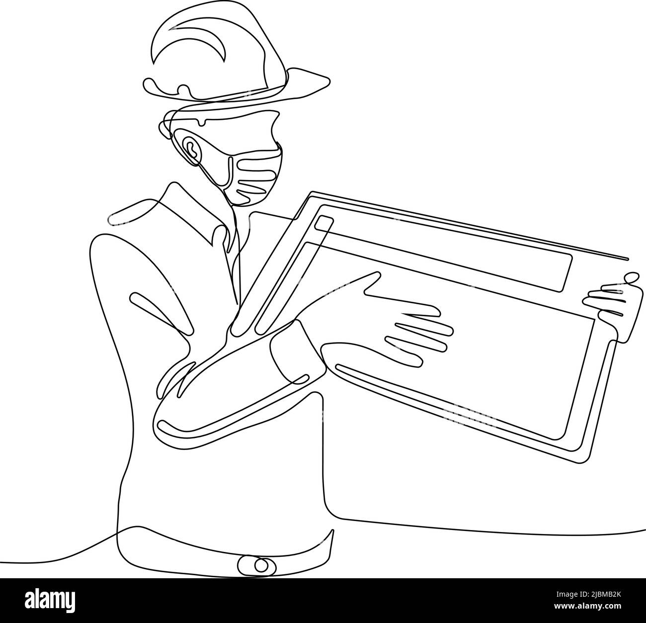 Il giovane ingegnere sta verificando il funzionamento del tablet Illustrazione Vettoriale