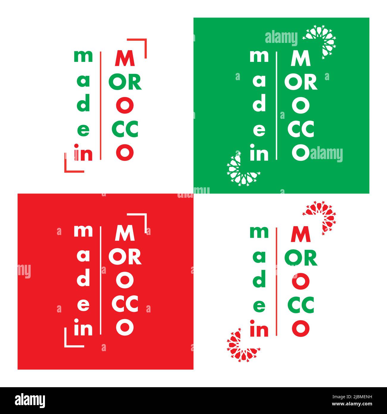 Logo realizzato in marocco con colori rosso e verde della bandiera marocchina. Illustrazione vettoriale. Logo isolato come timbro in gomma. Illustrazione Vettoriale