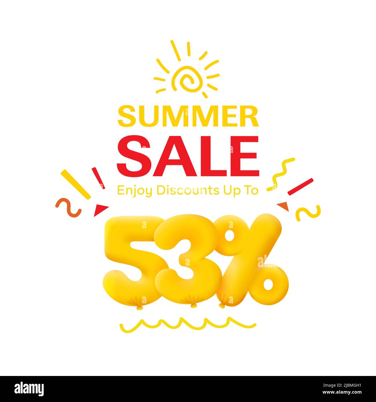 Offerta speciale vendita 53% sconto 3D numero giallo tag voucher illustrazione vettoriale. Sconto stagione etichetta 53% di sconto promozione pubblicità estate vendita coupon promo marketing banner vacanza week-end Illustrazione Vettoriale