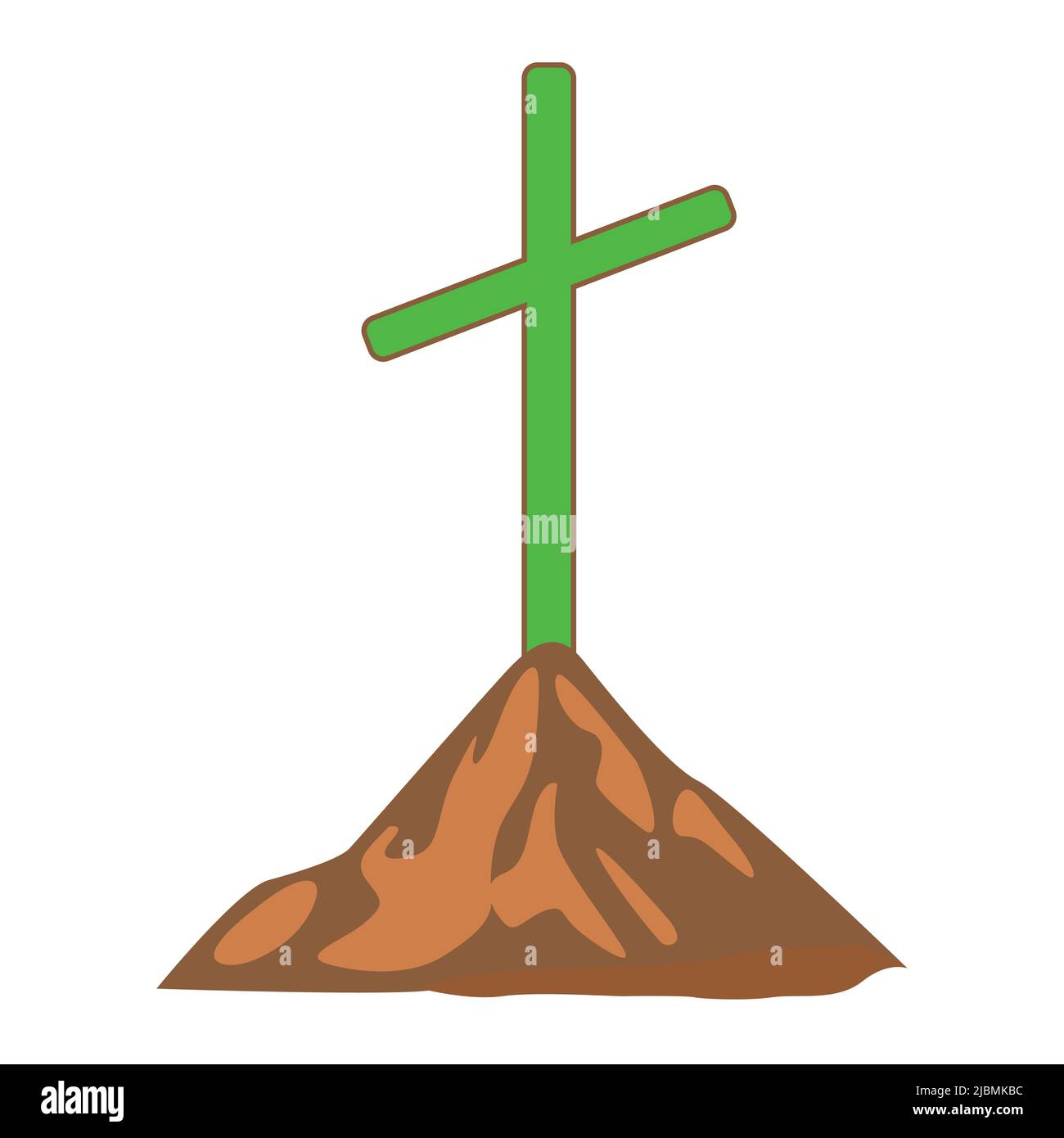 Simbolo della croce di Gesù Cristo sul monte, su sfondo bianco Illustrazione Vettoriale