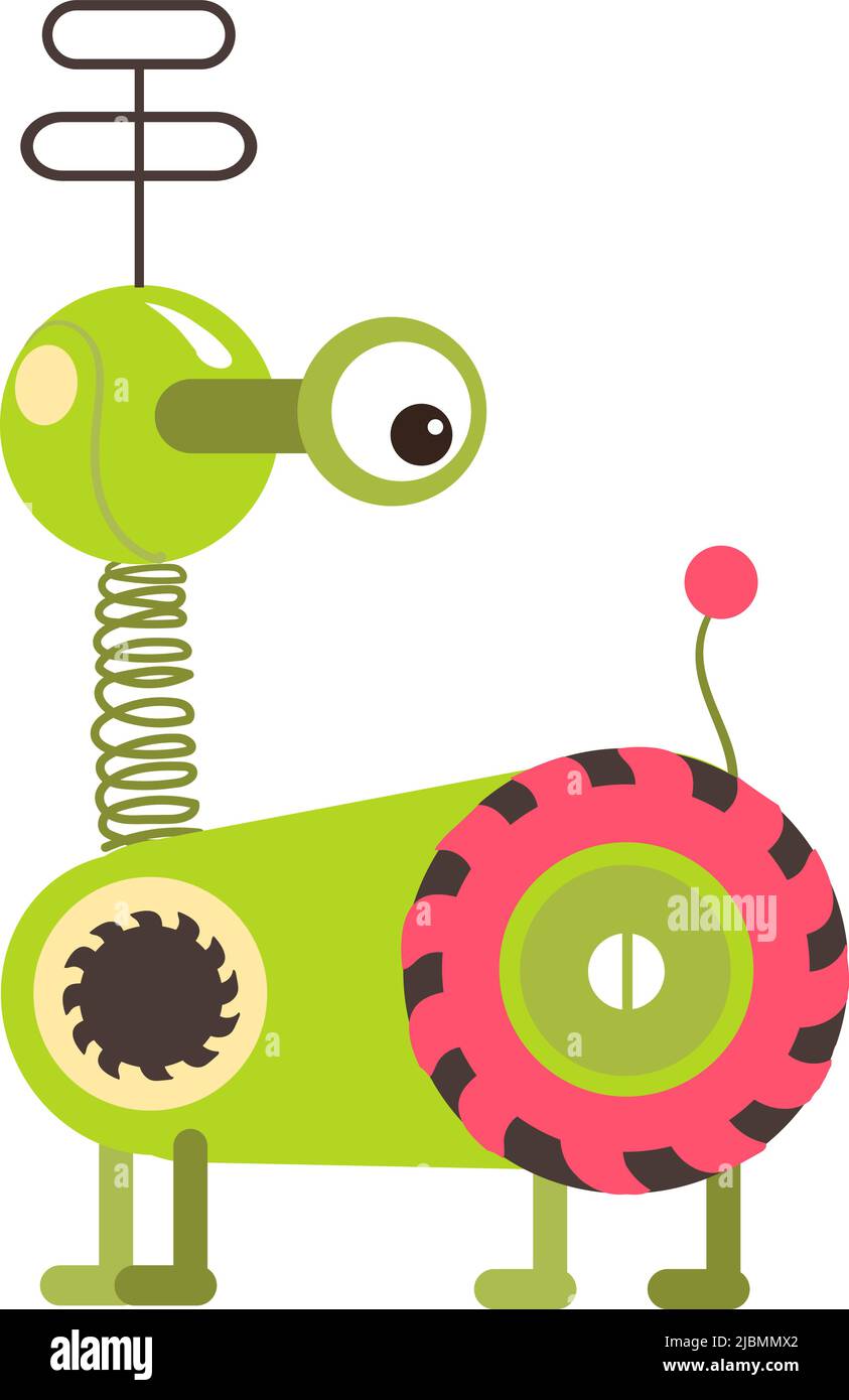 Animale domestico robot verde. Divertente cartone animato cyborg cane Illustrazione Vettoriale