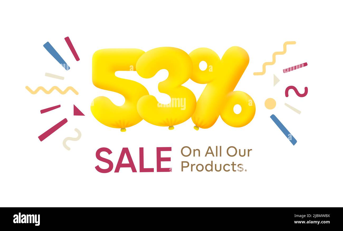 Offerta speciale vendita 53% sconto 3D numero giallo tag voucher illustrazione vettoriale. Sconto stagione etichetta 53% di sconto promozione pubblicità estate vendita coupon promo marketing banner vacanza week-end Illustrazione Vettoriale