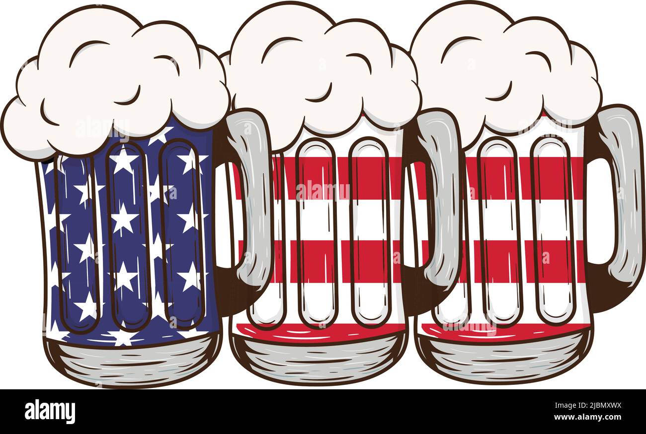 Patriotic Beer American Flag 4th di luglio illustrazione vettoriale Illustrazione Vettoriale