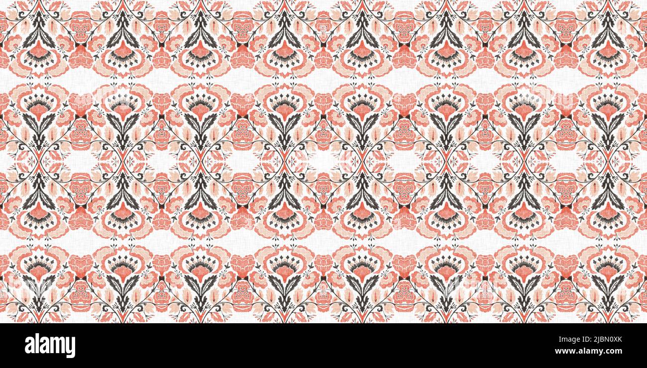 Moderno motivo boho geometrico trapuntato floreale senza cuciture. Shabby chic scandi rifiniture bordo fondo con effetto banner in lino. Foto Stock