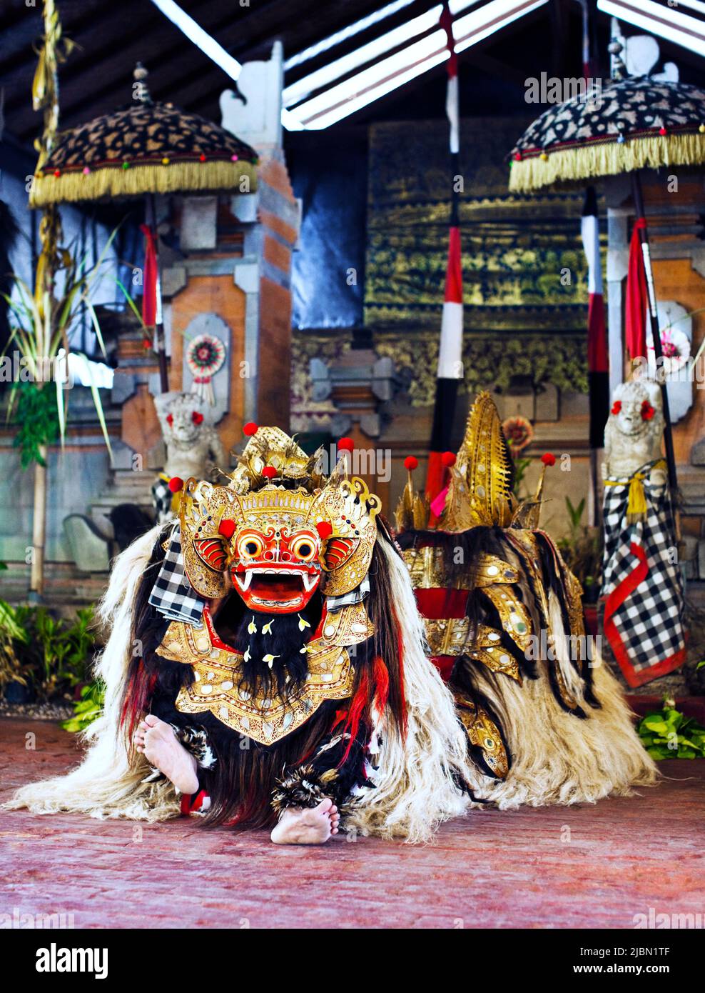 Una danza Barong e Keris, Ubud, Bali, Indonesia Foto Stock
