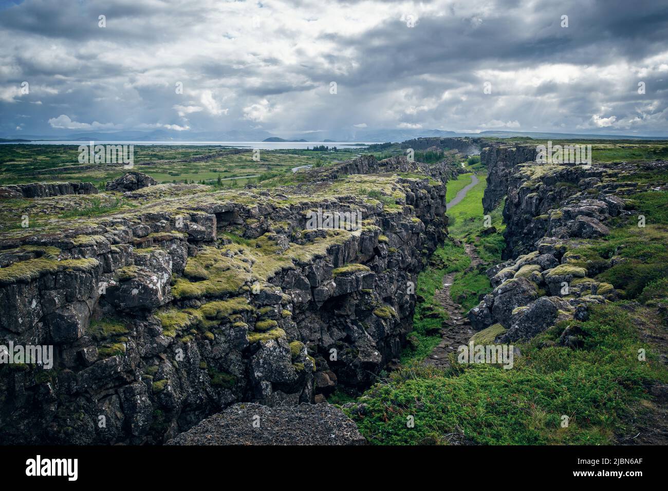 Canyon nel Parco Nazionale di Thingvellir, Islanda Foto Stock