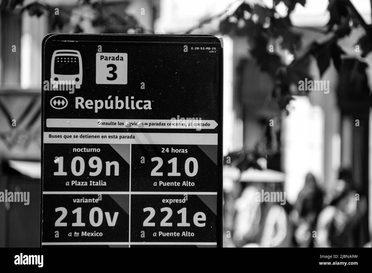 Segnale della fermata dell'autobus a Santiago, Cile Foto Stock