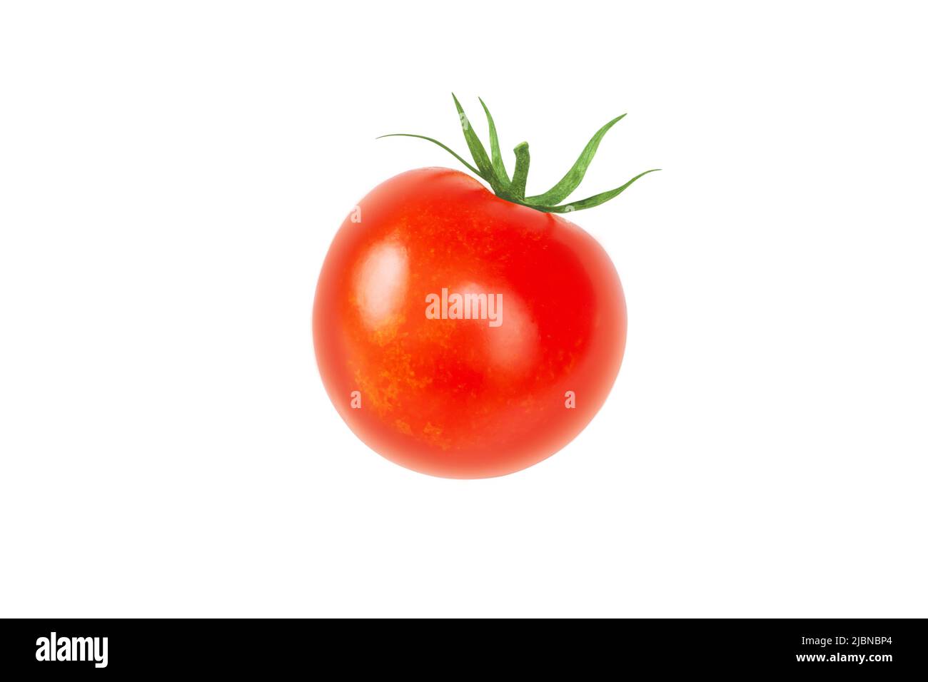 Pomodoro intero rosso vegetale isolato su bianco. Solanum lycopersicum frutta matura. Foto Stock