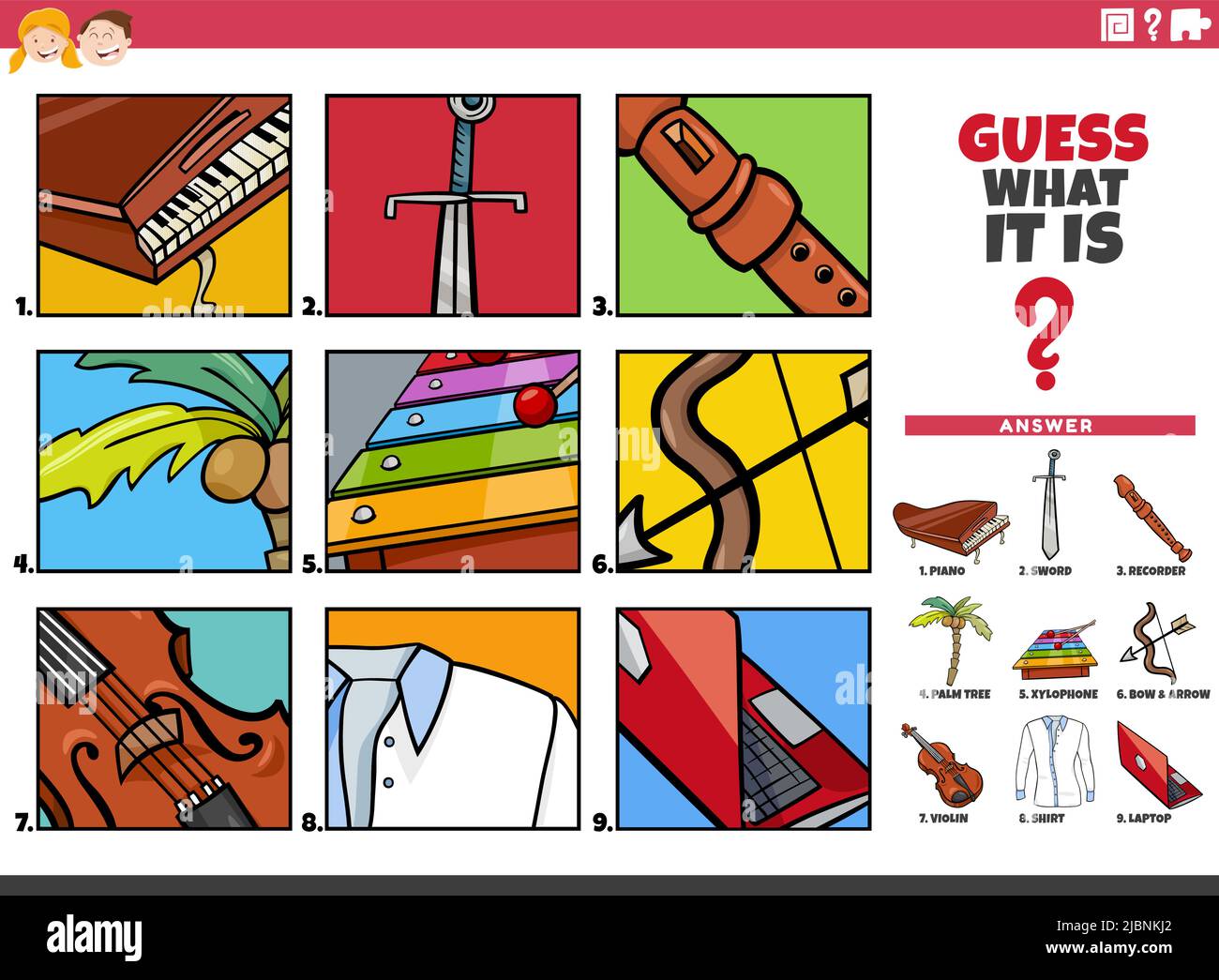 Illustrazione cartoon di gioco educativo di indovinare oggetto per i bambini Illustrazione Vettoriale