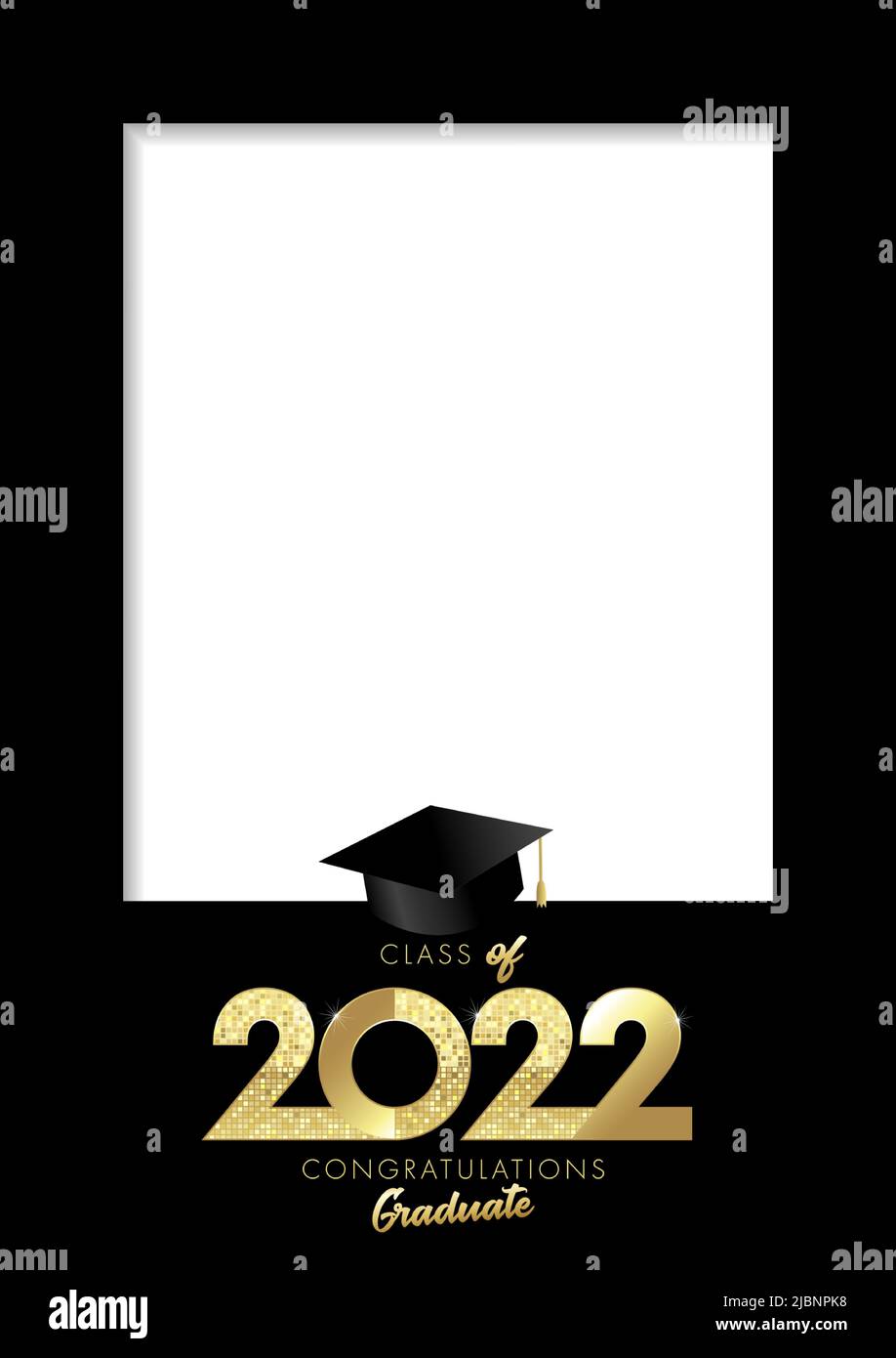 Classe di graduazione 2022, cornice fotografica A4. Congratulazioni Laurea con tappo accademico, l'hai fatto. Modello di festa per laureati Illustrazione Vettoriale