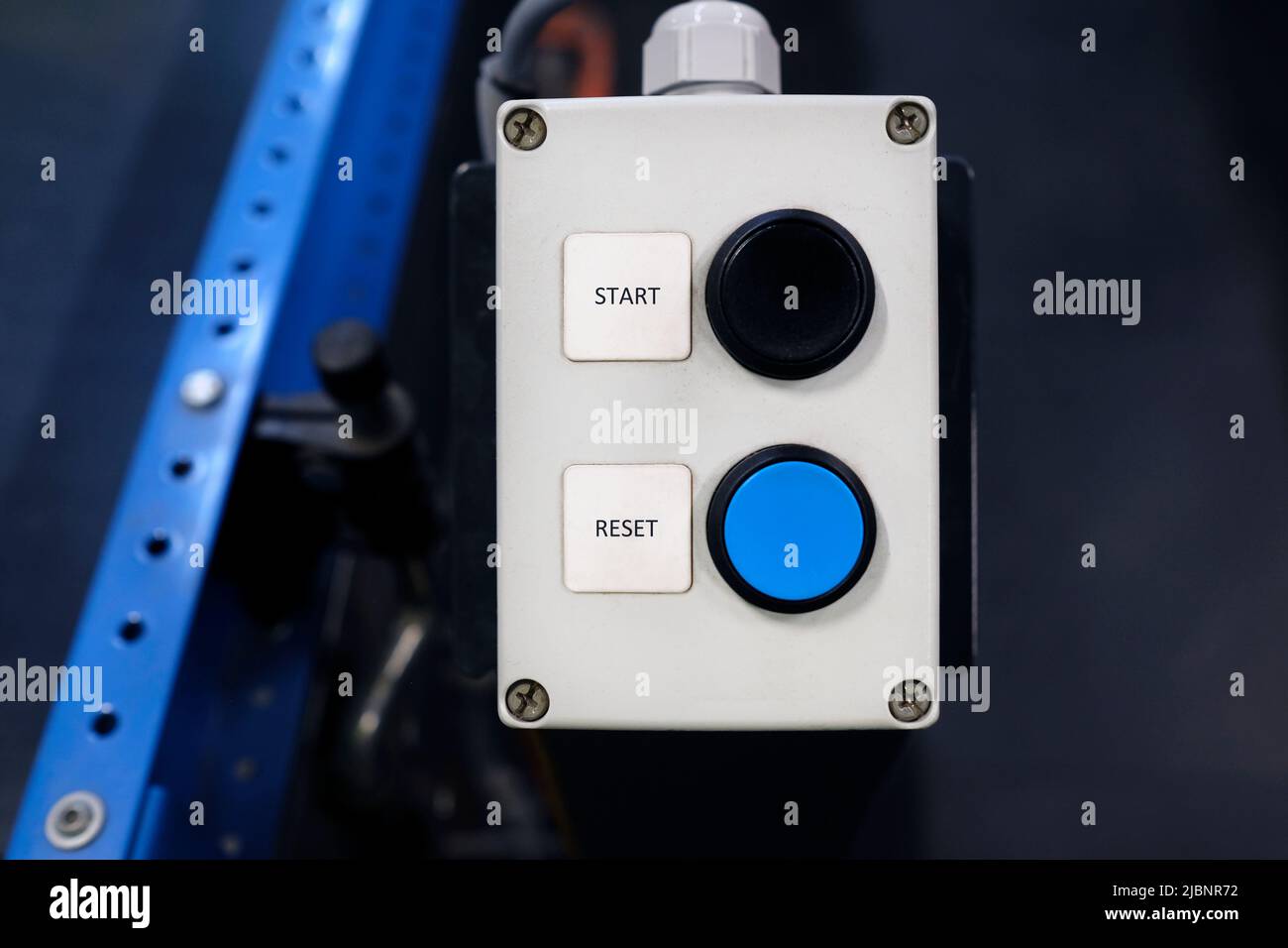 Due pulsanti con le parole START e RESET accanto ad essi Foto Stock