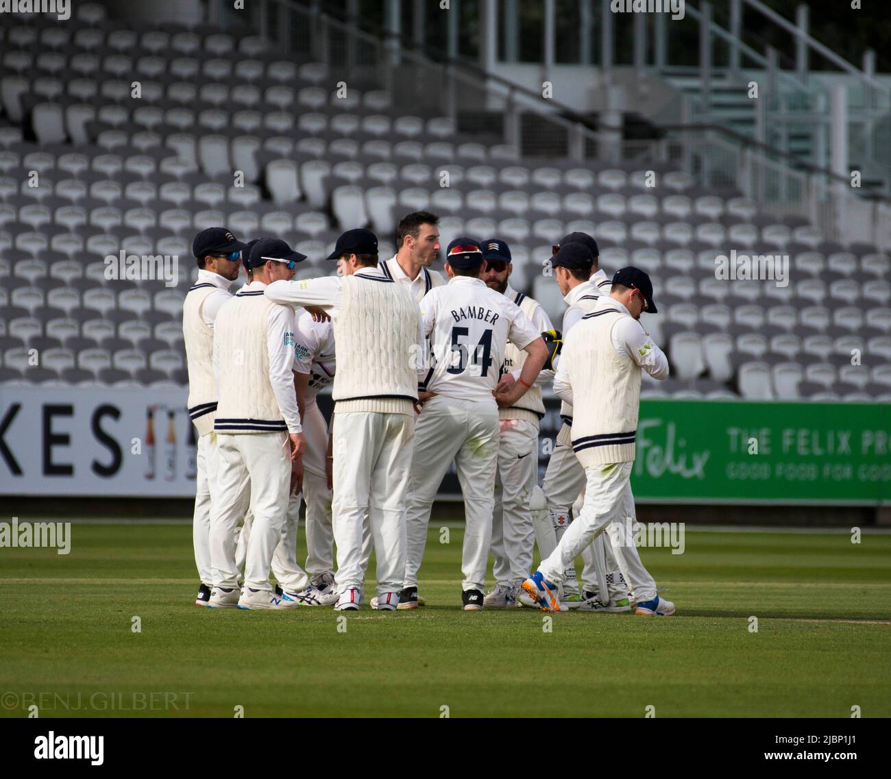 Middlesex in azione contro Derbyshire a Lords nel 10th aprile 2022 Foto Stock