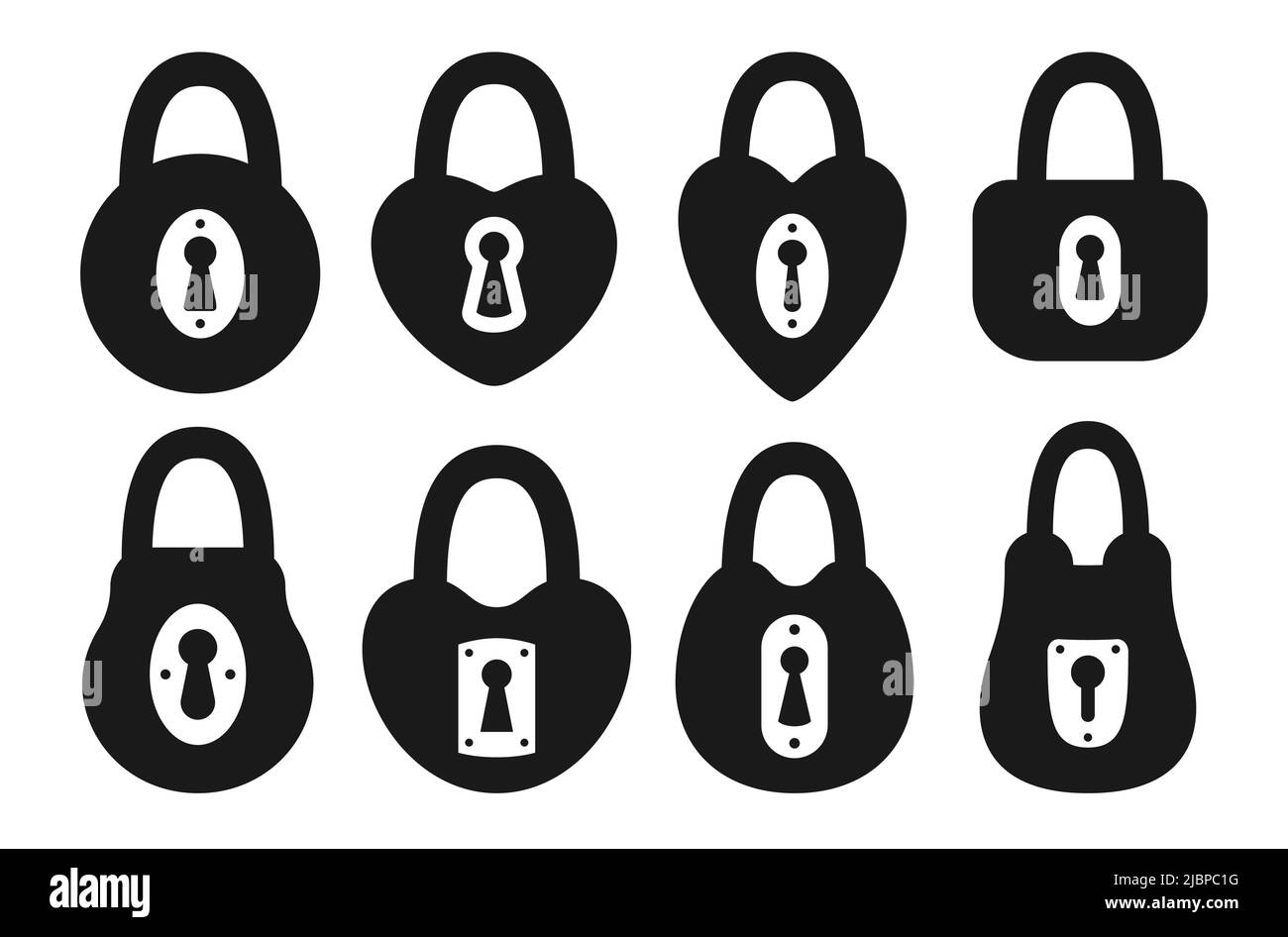 Icona di blocco impostata. Vecchio lucchetto per la sicurezza e protezione elemento di design. Blocchi con simboli di accesso privato per logo, giochi, icone dell'interfaccia utente Web o app che bloccano la privacy o la crittografia. Illustrazione vettoriale Illustrazione Vettoriale