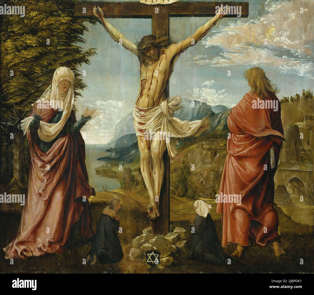Cristo sulla Croce con Maria e San Giovanni di Albrecht Altdorfer (1480–1538) Foto Stock