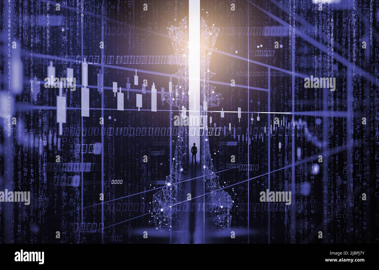 Gioco di scacchi dietro gli indicatori della tabella del forex o grafico del mercato azionario in background astratto. Concetto di business per presentare informazioni finanziarie e m digitale Foto Stock