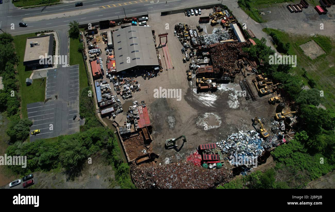Vista aerea del cantiere di rottami metallici in NJ Foto Stock