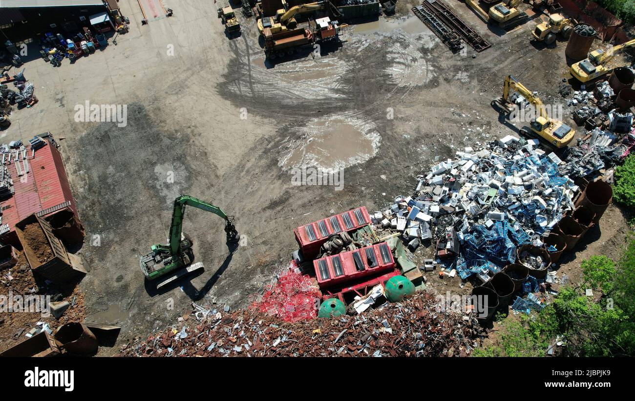 Vista aerea del cantiere di rottami metallici in NJ Foto Stock