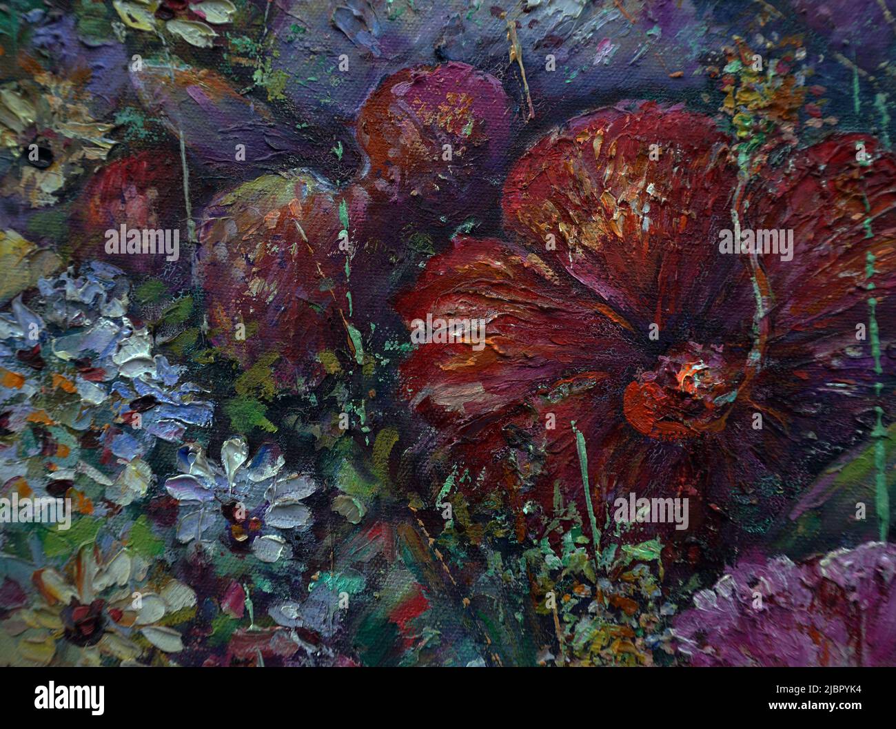 Arte pittura disegno abilità disegno a mano olio colore fiori astratti Foto Stock