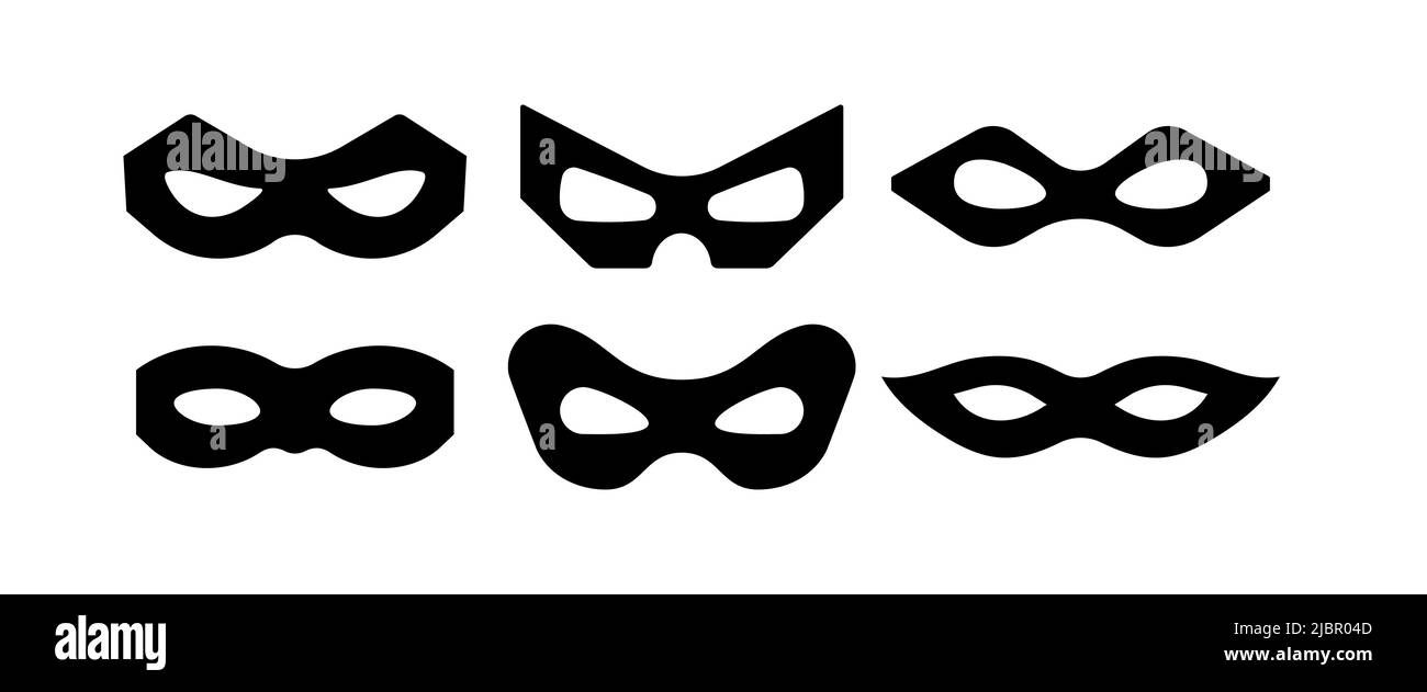 Maschera di Carnevale per il set di icone vettoriali di bandito o supereroe. Illustrazione Vettoriale