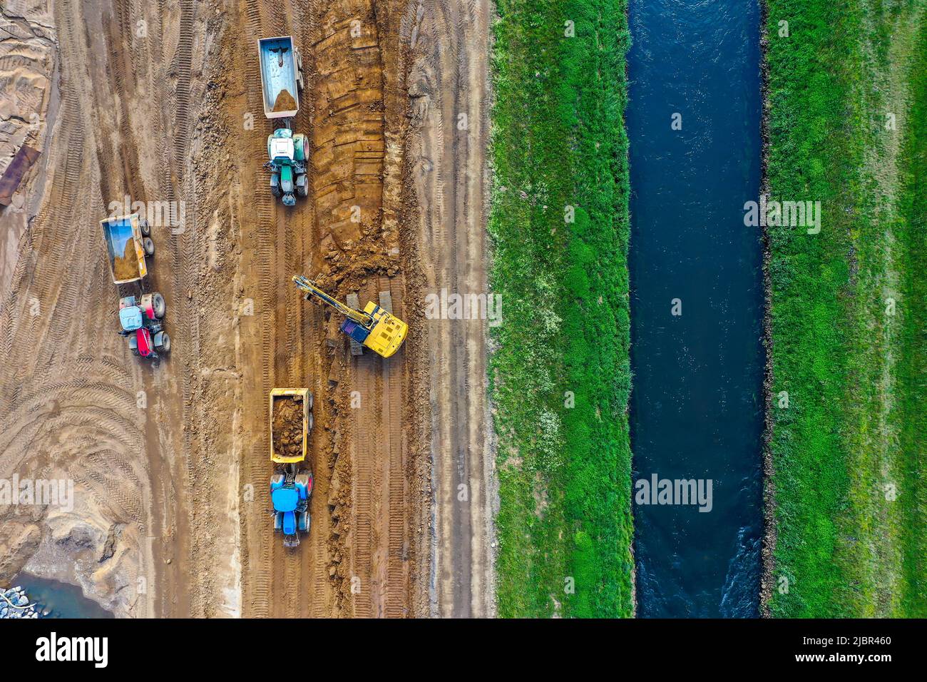 Dinslaken, Voerde, Renania Settentrionale-Vestfalia, Germania - Efario di Emscher nel Reno. Cantiere del New Emschermouth. Sulla destra la vecchia E. Foto Stock