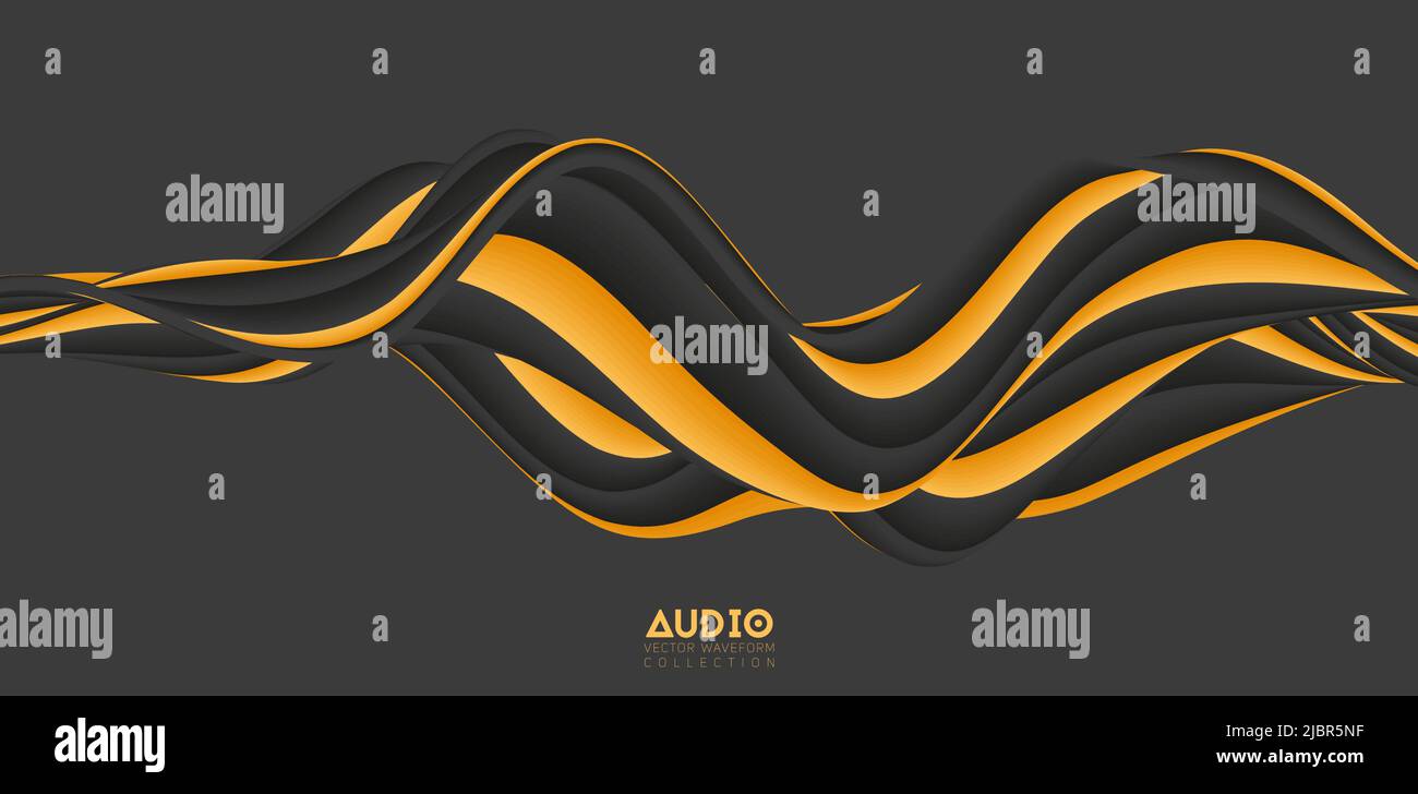 Visualizzazione delle onde sonore. Forma d'onda 3D continua. Modello di esempio vocale. Illustrazione Vettoriale