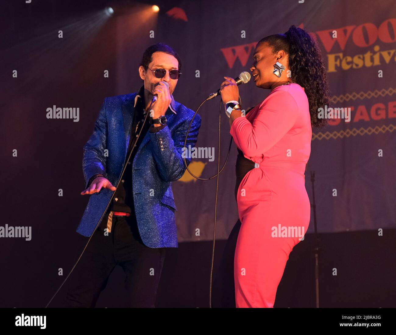 Boney M si esibisce al Wychwood Festival di Cheltenham, Regno Unito. Giugno 3, 2022 Foto Stock