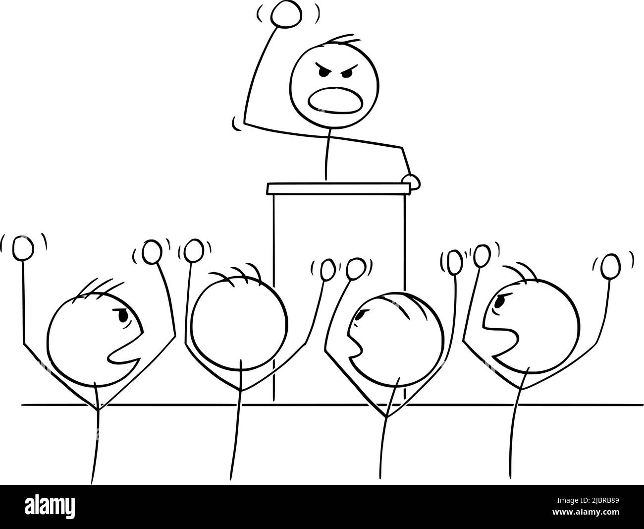 Politico o leader radicalizzare folla di seguaci , Vector Cartoon Stick Illustrazione Illustrazione Vettoriale