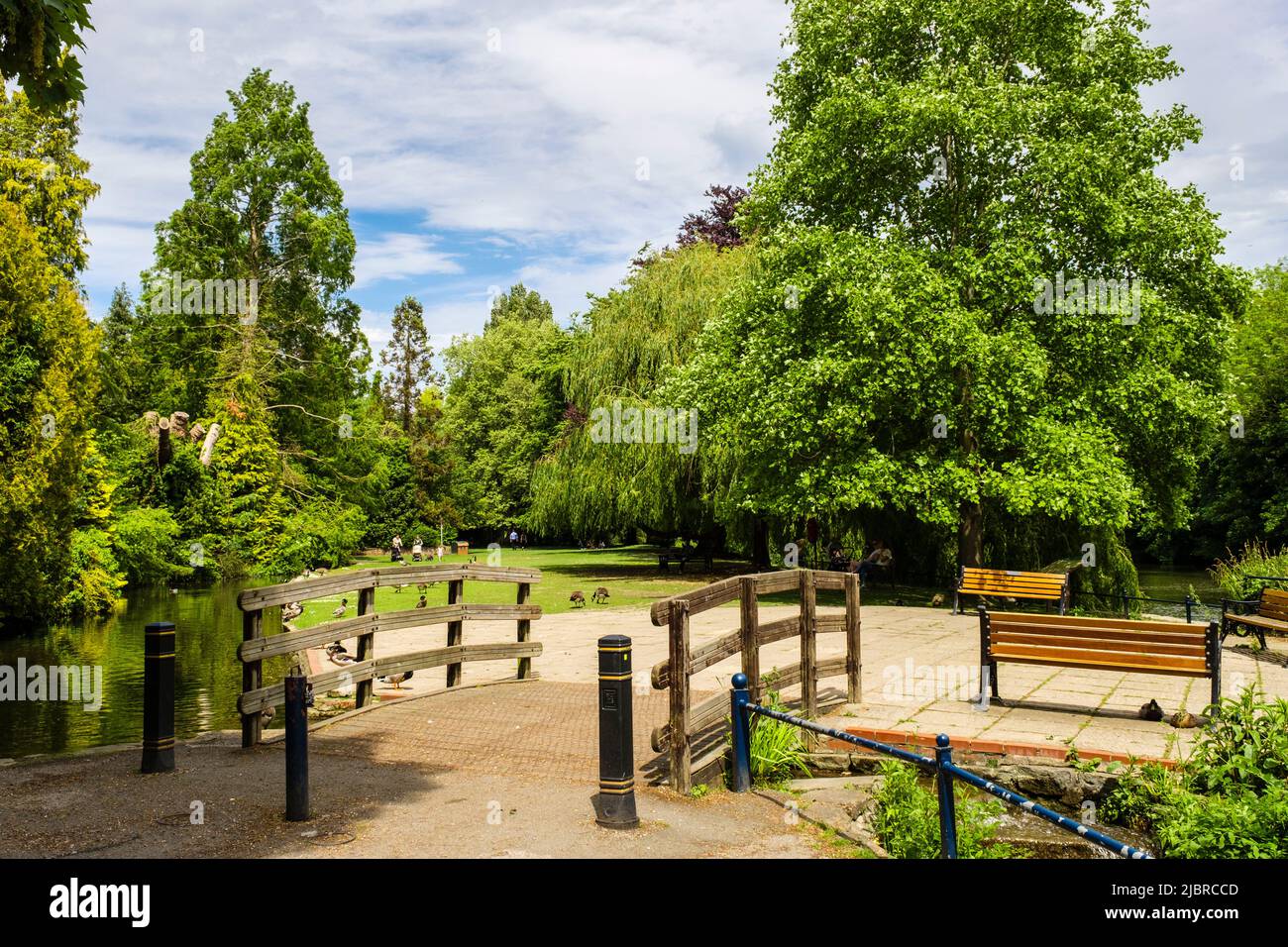 Passerella per il parco dell'isola di Ray Mill nel Tamigi. Maidenhead, Berkshire, Inghilterra, Regno Unito, Gran Bretagna Foto Stock