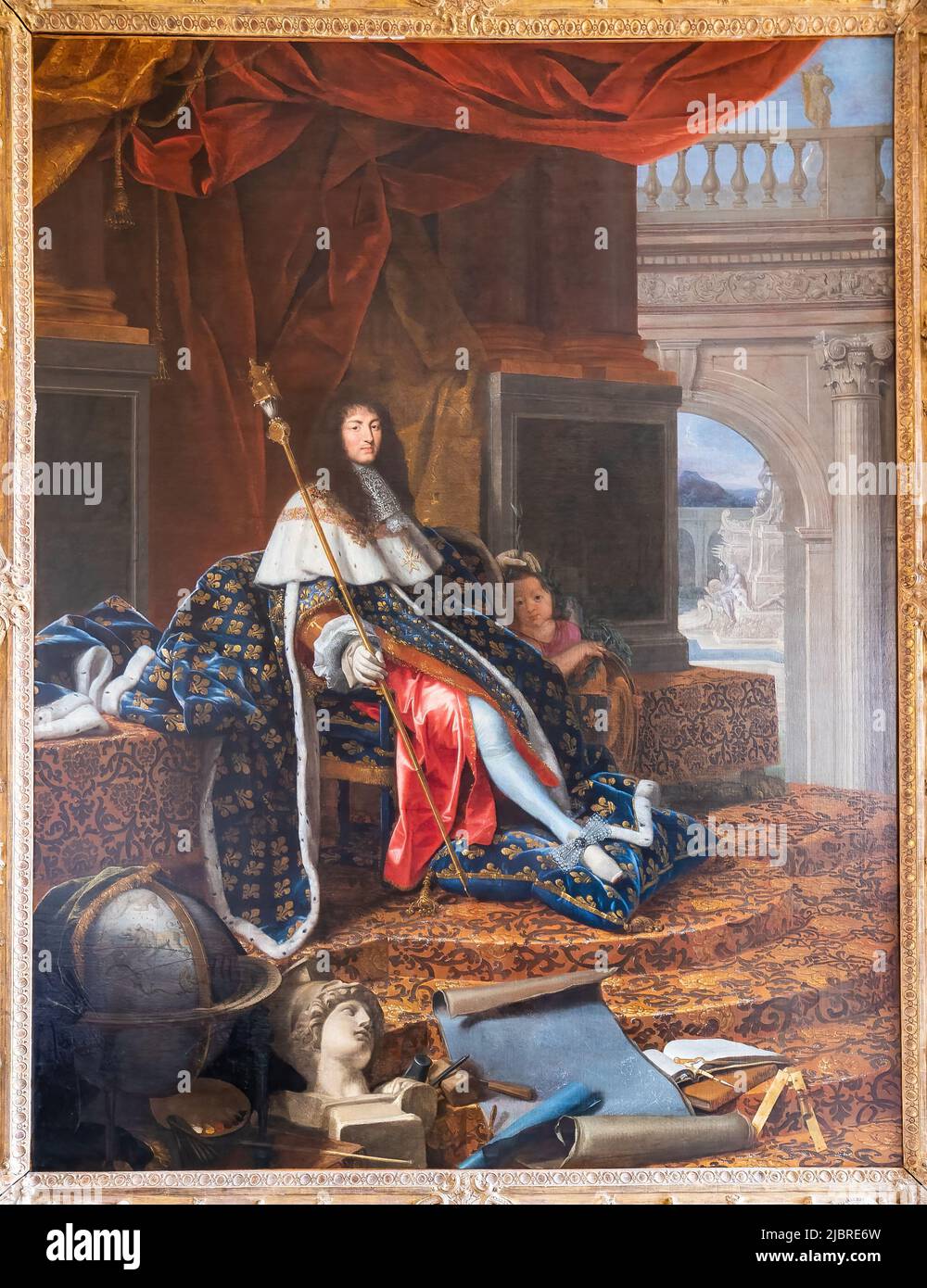 Parigi, Francia - 17 marzo 2018: Pittura di Henri Testelin del Ritratto di Luigi XIV protettore dell'Accademia (Luigi XIV protecteur de l'académie Foto Stock