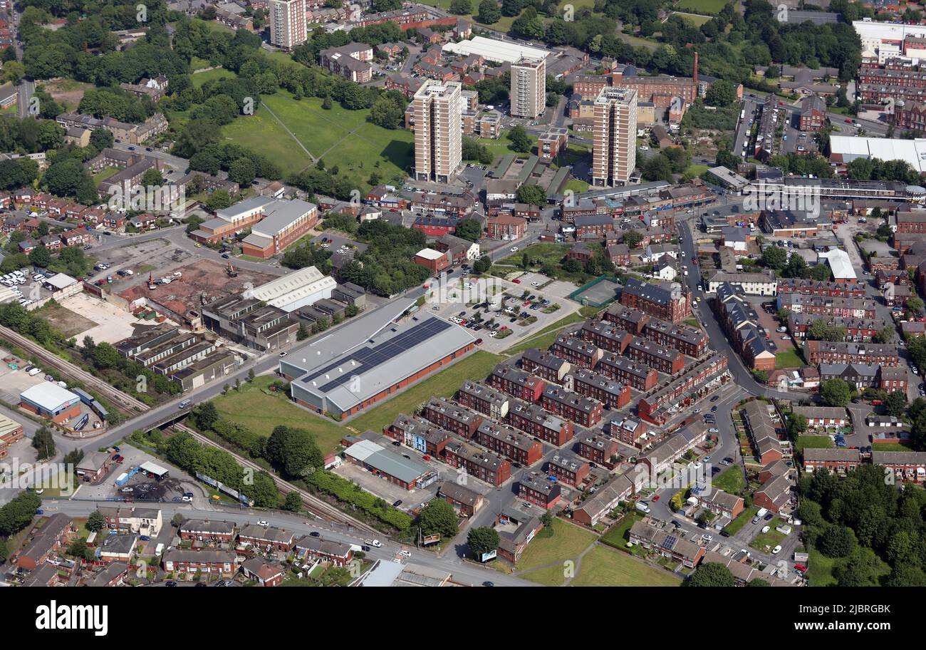 Vista aerea del centro di Armley, Leeds, West Yorkshire Foto Stock