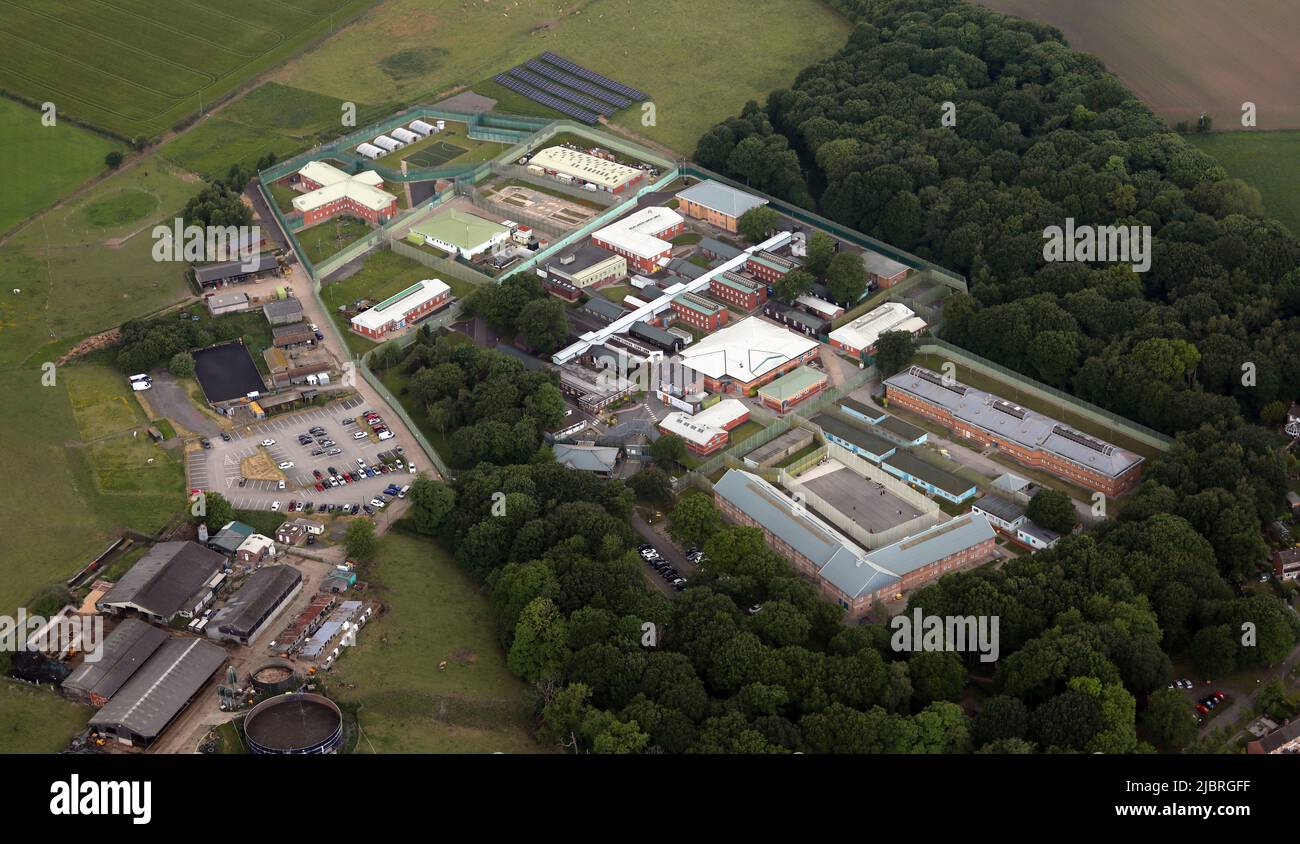 Vista aerea dal sud-est della prigione di HMP New Hall, vicino a Flockton, Wakefield Foto Stock