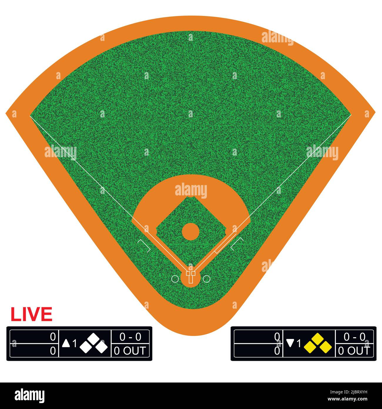 Illustrazione vettoriale del campo da baseball. Infografiche per pagine web, trasmissioni sportive, sfondi di strategie. Illustrazione Vettoriale