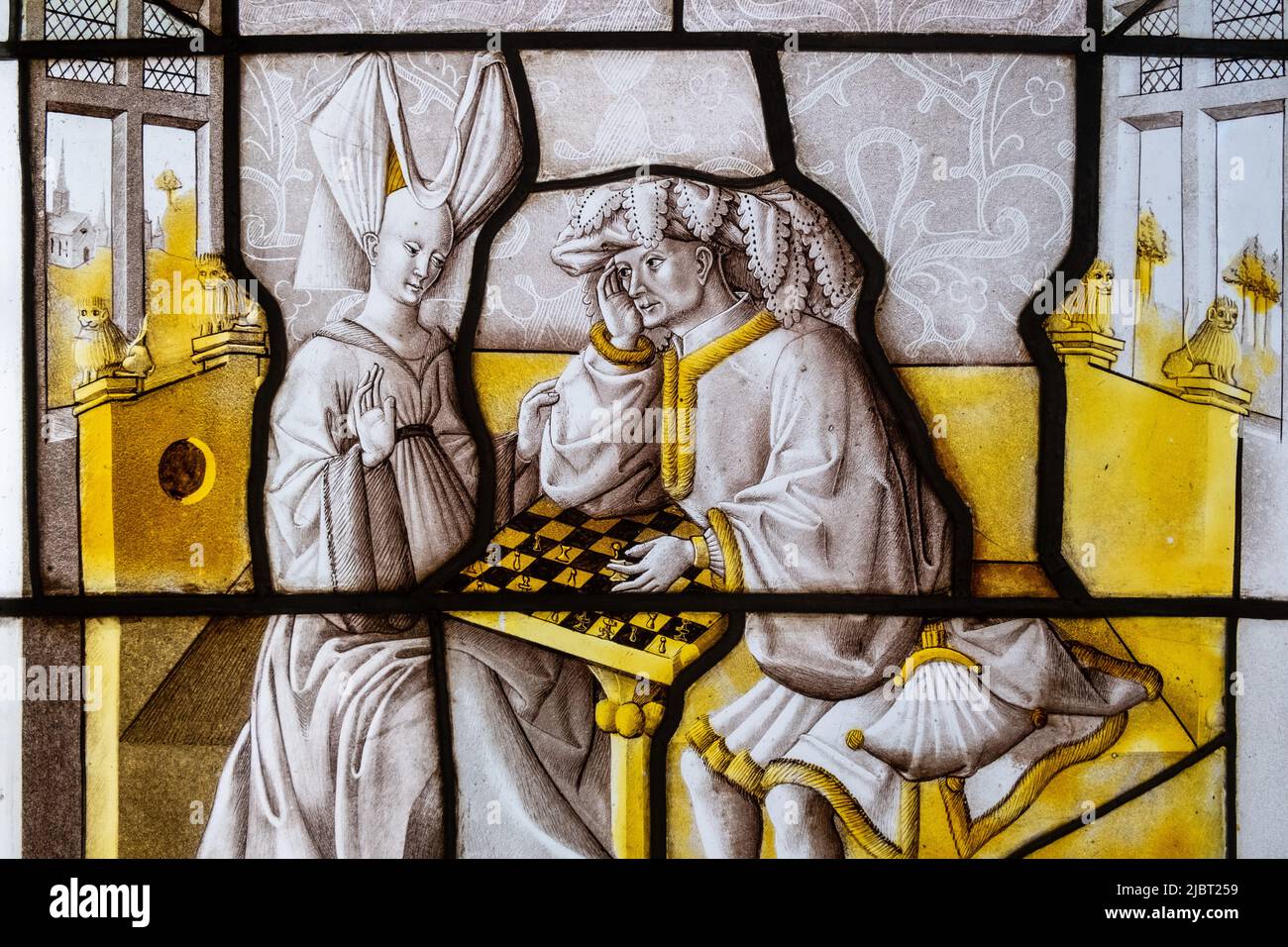 Francia, Parigi, Museo Cluny - Museo Nazionale del Medioevo, sala 19, giocatori di scacchi, 15th secolo Foto Stock