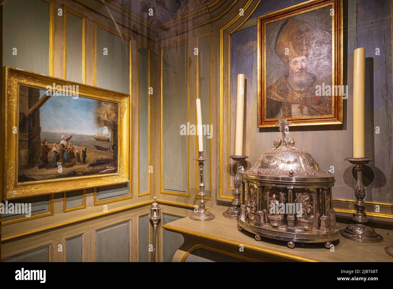 Francia, Herault, Lodeve, Cattedrale di Saint-Fulcran in stile gotico meridionale (13th e 14th secoli), reliquiario d'argento di Saint-Fulcran (1808) Foto Stock