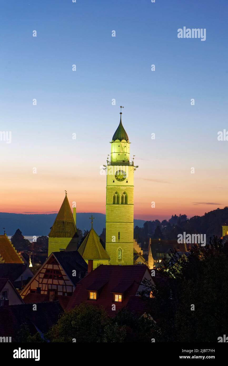 Germania, Baden Wurttemberg, Lago di Costanza (Bodensee), Uberlingen, Città Vecchia con la cattedrale di San Nicola (St Nikolaus Munster) Foto Stock