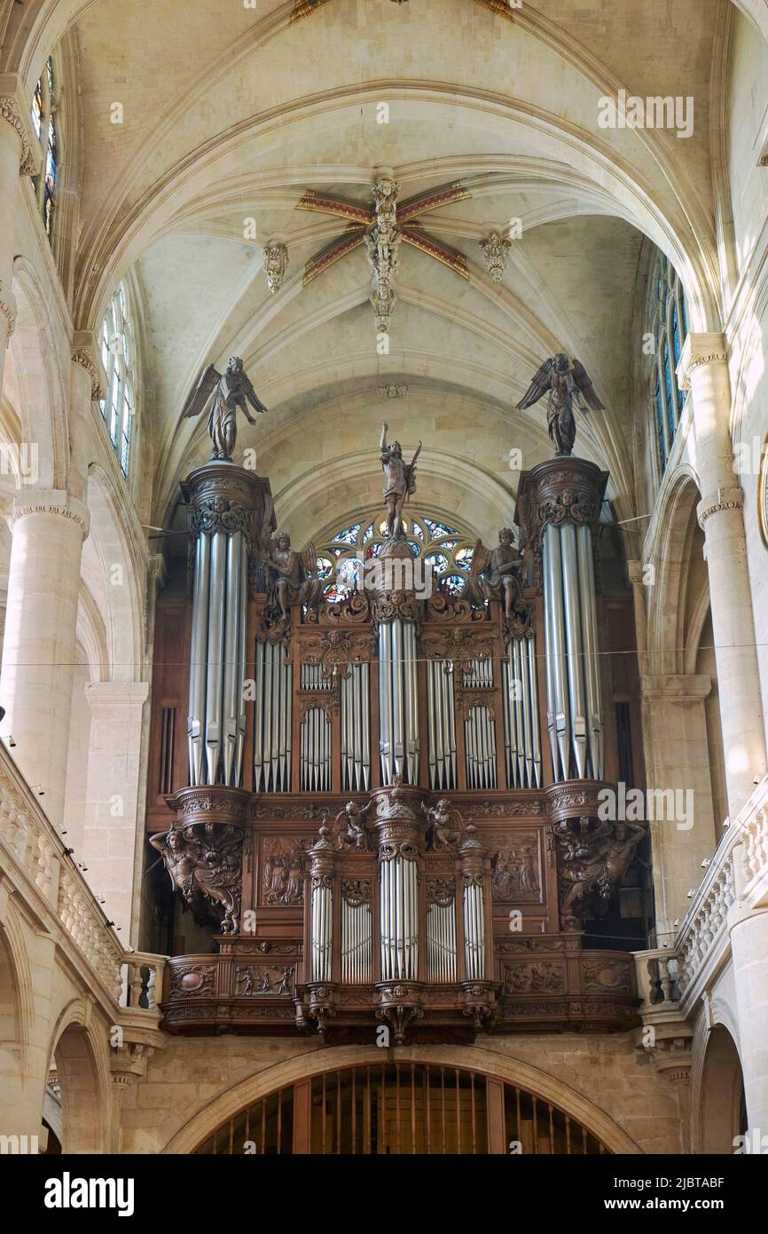 Francia, Parigi, Place de la montagne Sainte Genevieve, Saint Etienne du Mont chiesa, il grande organo galleria Foto Stock
