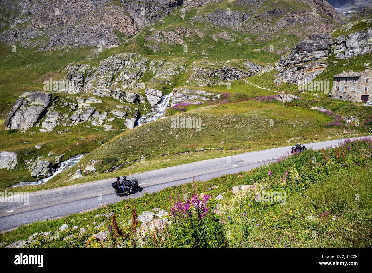 Francia, Savoia, Parco Nazionale della Vanoise, Bonneval-sur-Arc, strada delle Grandes Alpes tra il col de l'Iseran e Bonneval-sur-Arc Foto Stock